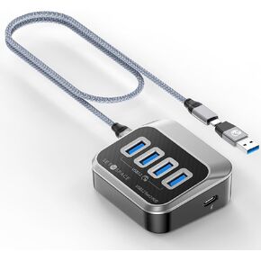 USB C Hub, 32° Slope Design 5gbps USB Hub, 3*USB A, SD, TF, Multifunctional USB C HUB with 2 in 1 Cable for Windows, MACos, Linux, Android System