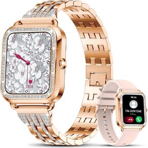 Efolen Smart Watches for Women with Diamonds (Answer/Make Call), 1.57'' Bluetooth Smartwatch for Android iOS Phones, Waterproof Fitness Tracker with Heart Rate/SpO2/Sleep/BP/AI Voice (Silver)