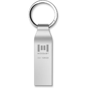 MOSDART 128 جيجا بايت exFAT USB 2.0 محرك فلاش معدني مع سلسلة مفاتيح 128 جيجا بايت مقاوم للماء، عصا ذاكرة 128 جيجا للتخزين والنسخ الاحتياطي، ذهبي وردي
