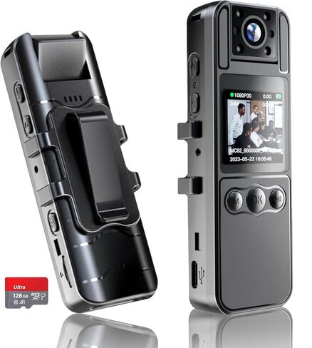 KONPCOIU Body Camera with Audio Recording, Portable Wearable Small Body Worn Cam, 1080P HD Recorder Built-in 128GB Card with Night Vision, 8 HR Battery Life for Outdoor, Police Law Enforcement in Kuwait