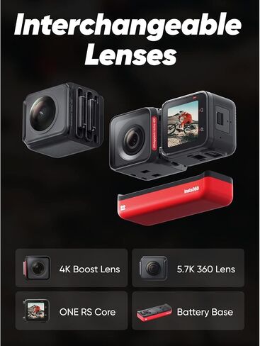 Insta360 ONE RS Twin Edition Creator Kit - كاميرا أكشن مقاومة للماء بدقة 4K 60 إطارًا في الثانية وكاميرا 5.7K 360 مع عدسات قابلة للتبديل، وتثبيت، وصور بدقة 48 ميجابكسل، وتقنية HDR النشطة، وتحرير الذكاء الاصطناعي in Saudi Arabia