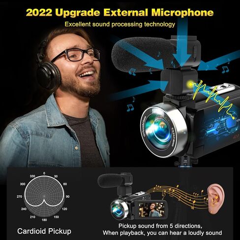 هيجومن كاميرا فيديو مع ميكروفون HD 2.7K مسجل فيديو كاميرا تسجيل فيديو لكاميرا يوتيوب للاطفال مع شاشة LCD 3 انش وتكبير رقمي 18X وجهاز تحكم عن بعد وبطاريتين وبطاقة SD 32G in Kuwait