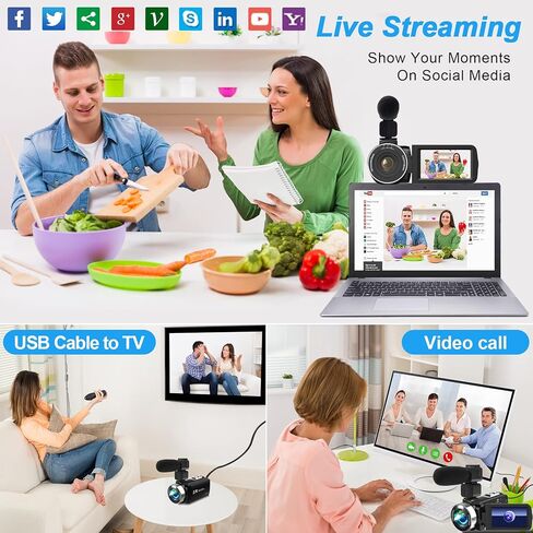 هيجومن كاميرا فيديو مع ميكروفون HD 2.7K مسجل فيديو كاميرا تسجيل فيديو لكاميرا يوتيوب للاطفال مع شاشة LCD 3 انش وتكبير رقمي 18X وجهاز تحكم عن بعد وبطاريتين وبطاقة SD 32G in Kuwait