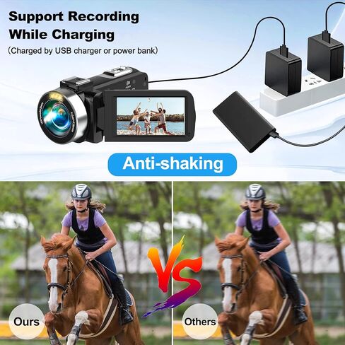 هيجومن كاميرا فيديو مع ميكروفون HD 2.7K مسجل فيديو كاميرا تسجيل فيديو لكاميرا يوتيوب للاطفال مع شاشة LCD 3 انش وتكبير رقمي 18X وجهاز تحكم عن بعد وبطاريتين وبطاقة SD 32G in Kuwait