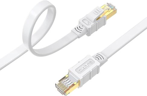 كابل Larrok Cat8 Ethernet بطول 15 قدمًا، كابل شبكة LAN مسطح عالي السرعة 40 جيجابت في الثانية 2000 ميجا هرتز مع موصل SFTP RJ45 مطلي بالذهب، كابل شبكة داخلي محمي 26AWG للمودم/جهاز التوجيه/الألعاب in Kuwait