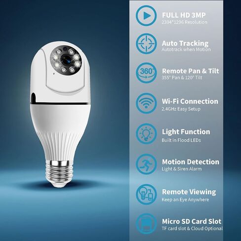 كاميرا Qilmy Pan Tilt للأمان، كاميرا IP لاسلكية عالية الدقة 3 ميجابكسل، كاميرات IP للمراقبة المنزلية مع إنذار كشف الحركة/رؤية ليلية/عرض عن بعد... in Kuwait
