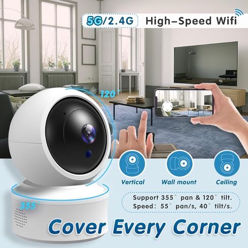 كاميرا أمان داخلية، كاميرا 2K HD Pan/Tilt لاسلكية للحيوانات الأليفة لمراقبة الأطفال، 5G و2.4G WiFi كاميرا أمان منزلية للكلاب/المربية، رؤية ليلية، صفارة إنذار، متوافقة مع Alexa وGoogle 2Pcs (بطاقة SD 64G) in Kuwait