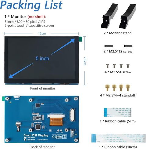 FREENOVE 5 Inch Touchscreen Monitor for Raspberry Pi 5 4 B 3 B+ A+, 800x480 Pixel IPS Display, 5-Point Touch Capacitive Screen, Driver-Free MIPI DSI Port in Kuwait