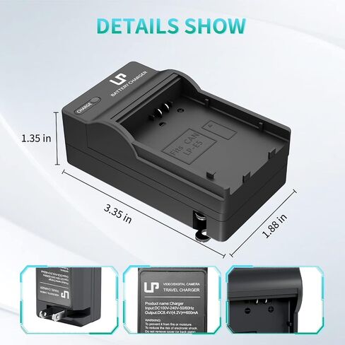 LP LP-E5 Battery Charger, Quick Charger with LED Display, Compatible with Canon EOS 1000D, 500D, 450D, Rebel T1i, XS, XSi, Kiss F, Kiss X2, X3 in Saudi Arabia