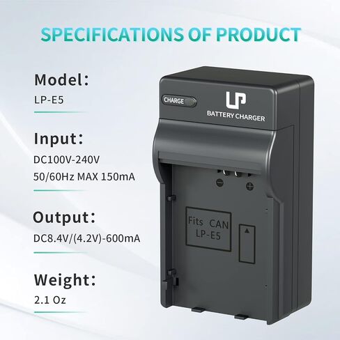 LP LP-E5 Battery Charger, Quick Charger with LED Display, Compatible with Canon EOS 1000D, 500D, 450D, Rebel T1i, XS, XSi, Kiss F, Kiss X2, X3 in Saudi Arabia