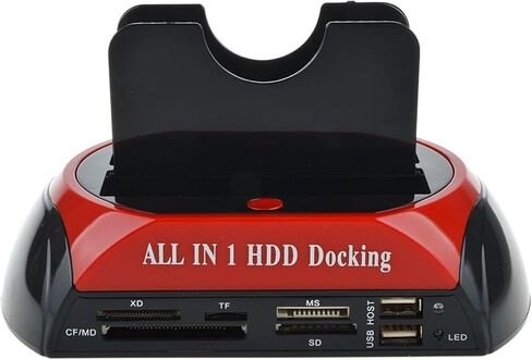 RIWPKFH Hard Drive Docking Station USB 2.0 to 2.5 3.5 Inch SATA IDE Dual Slots External HDD SSD Enclosure with Card Reader and USB Hub in Kuwait