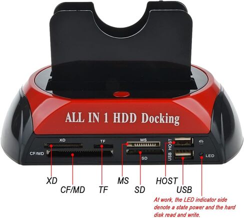 RIWPKFH Hard Drive Docking Station USB 2.0 to 2.5 3.5 Inch SATA IDE Dual Slots External HDD SSD Enclosure with Card Reader and USB Hub in Kuwait