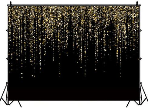7x5 FT Black and Gold Bokeh Party Backdrop Photo Black and Gold Glitter Bokeh Sequin Spots Birthday Anniversary Photography Background Golden Sparkle Banner Photo Baby Bath Decoration in Saudi Arabia