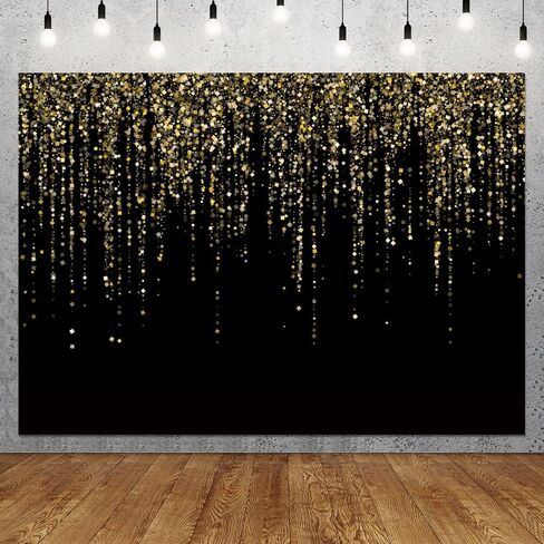 7x5 FT Black and Gold Bokeh Party Backdrop Photo Black and Gold Glitter Bokeh Sequin Spots Birthday Anniversary Photography Background Golden Sparkle Banner Photo Baby Bath Decoration in Saudi Arabia