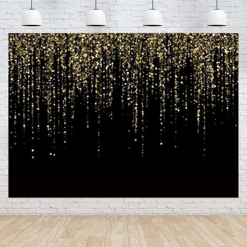 7x5 FT Black and Gold Bokeh Party Backdrop Photo Black and Gold Glitter Bokeh Sequin Spots Birthday Anniversary Photography Background Golden Sparkle Banner Photo Baby Bath Decoration in Saudi Arabia