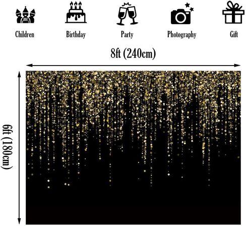 7x5 FT Black and Gold Bokeh Party Backdrop Photo Black and Gold Glitter Bokeh Sequin Spots Birthday Anniversary Photography Background Golden Sparkle Banner Photo Baby Bath Decoration in Saudi Arabia