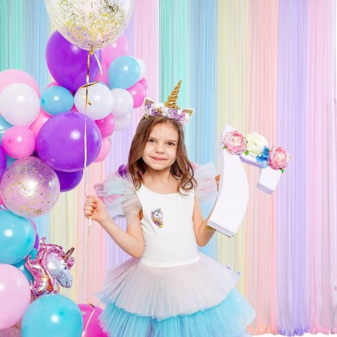 12 Panels Pastel Rainbow Backdrop Curtains Sheer Curtain Panel,Bright Color | 59x86 Inch, Colorful Curtains Drapes for Kid, Unicorn Baby Shower, Birthday Party, Window Classroom Decoration, Photography in Saudi Arabia