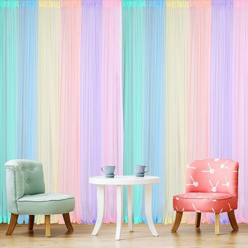 12 Panels Pastel Rainbow Backdrop Curtains Sheer Curtain Panel,Bright Color | 59x86 Inch, Colorful Curtains Drapes for Kid, Unicorn Baby Shower, Birthday Party, Window Classroom Decoration, Photography in Saudi Arabia