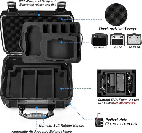 حقيبة حمل صلبة من Lekufee متوافقة مع طائرة DJI Air 2S Drone/Mavic Air 2 Drone Combo Quadcopter وDJI RC Pro أو وحدة التحكم الذكية DJI الجديدة وملحقات DJI Mavic Air 2 بدون طيار (جراب أسود فقط) in Saudi Arabia