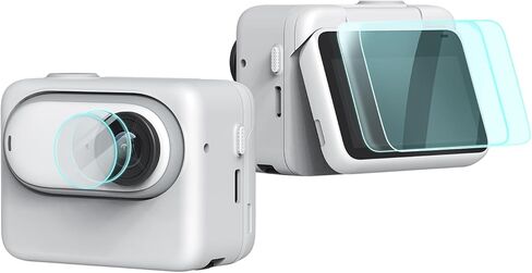 واقي الشاشة والعدسة لجهاز Insta360 GO 3، عبوتان من واقي الشاشة الزجاجي المقوى الخالي من الفقاعات و2 عبوتين من غشاء واقي العدسات المضاد للخدش بقوة 9H، رفيع للغاية وعالي الوضوح وتغطية كاملة واضحة in Kuwait