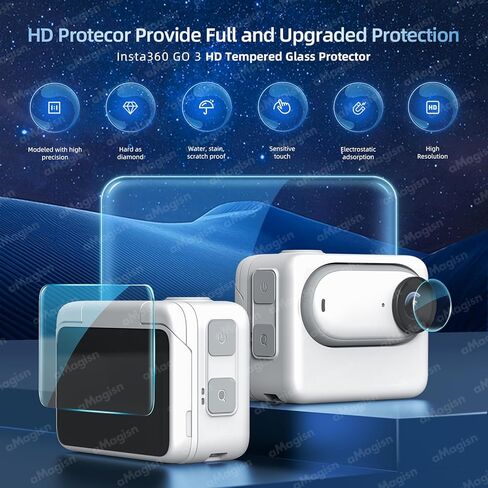 واقي الشاشة والعدسة لجهاز Insta360 GO 3، عبوتان من واقي الشاشة الزجاجي المقوى الخالي من الفقاعات و2 عبوتين من غشاء واقي العدسات المضاد للخدش بقوة 9H، رفيع للغاية وعالي الوضوح وتغطية كاملة واضحة in Kuwait