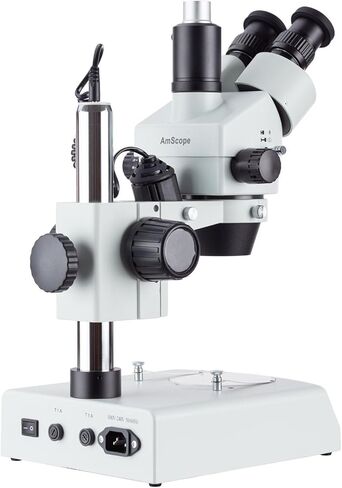 AmScope SM-2TZZ-LED مجهر تكبير ستيريو ثلاثي العينيات احترافي، عدسات WH10x وWH20x، تكبير 3.5X-180X، هدف تكبير 0.7X-4.5X، إضاءة LED علوية وسفلية، حامل عمود، 110 فولت-120 فولت، يشمل 0.5X و2.0X عدسات بارلو in Saudi Arabia