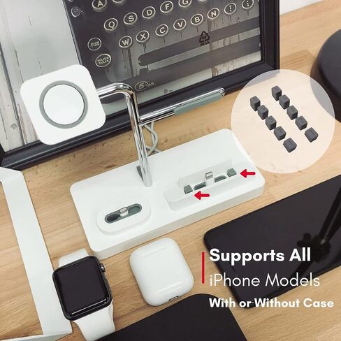حامل حامل ساعة Macally Airpod iPhone Apple Watch - منزل لأجهزتك - متوافق مع جميع أجهزة iPhone وiWatch وسلسلة Airpod - استخدم كابلات OEM فقط - حامل شحن الهاتف الخلوي 3 في 1 (أبيض) in Saudi Arabia