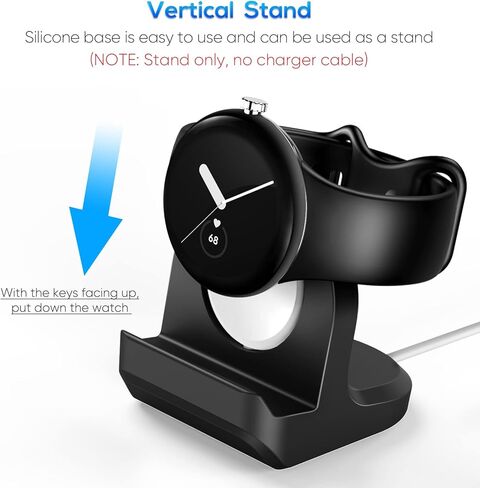 حامل سيليكون مكون من قطعتين لشاحن ساعة Google Pixel، حامل قاعدة شحن YUANHOT مع فتحة مدمجة لإدارة الكابلات، أسود (الكابل غير متضمن) in Kuwait