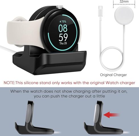 حامل سيليكون مكون من قطعتين لشاحن ساعة Google Pixel، حامل قاعدة شحن YUANHOT مع فتحة مدمجة لإدارة الكابلات، أسود (الكابل غير متضمن) in Kuwait