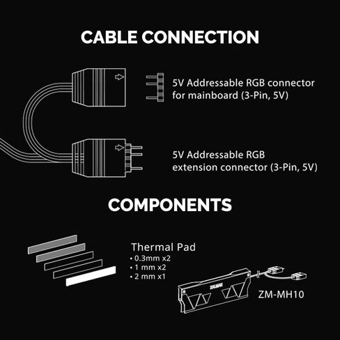Zalman ARGB DDR Memory RAM Cooler، مجموعة مبدد حرارة RGB DDR لـ DDR5 / DDR4 / DDR3، سبائك الألومنيوم (ZM-MH10) 2-Pack in Kuwait
