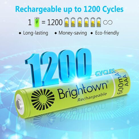 Brightown 12-Pack Rechargeable AAA Batteries, 600mAh NiMH Precharged Triple A Solar Batteries for Solar Lights and Household Devices, Low-self Discharge, Up to 1200 Cycle Times, UL Certified, 1.2V in Kuwait