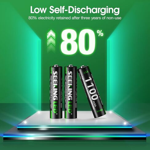 SEEKING LED بطاريات AAA قابلة لإعادة الشحن 16 قطعة، 1200 بطاريات AAA تقنية، بطارية Ni-MH 1100 مللي أمبير AAA، بطارية AAA منخفضة التفريغ الذاتي 1.2 فولت، مع 4 × صناديق حماية البطارية in Kuwait
