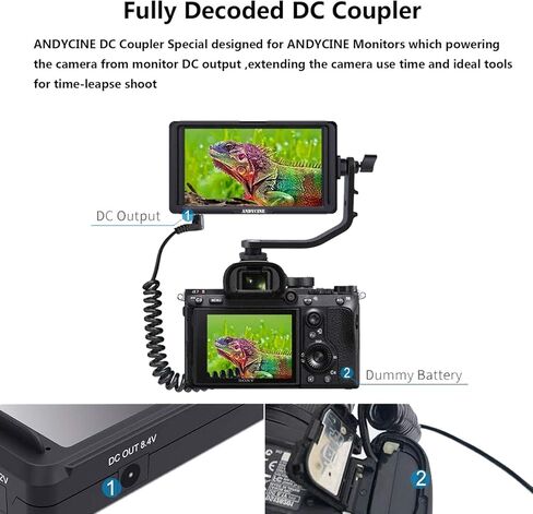 ANDYCINE Dummy Battery Spring Cable DC Coupler Compatible with Sony A6000,A6100,A6300, A6500, A7,A7S,A7R, a7 II, a7S II, and a7R II DSLR Cameras Special Designed for FEELWOLR F6/ ANDYCINE A6 in Kuwait