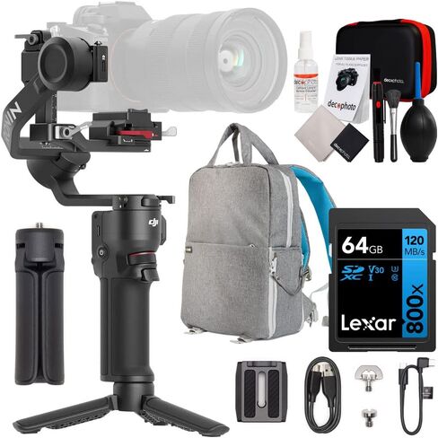 DJI RS 3 Mini خفيف الوزن مثبت رونين جيمبال للسفر بدون مرآة وكاميرا DSLR ومجموعة عدسات تصل إلى 4.4 رطل مع حقيبة ظهر ديكو جير وبطاقة SDXC سعة 64 جيجابايت ومجموعة تنظيف الكل في واحد in Saudi Arabia