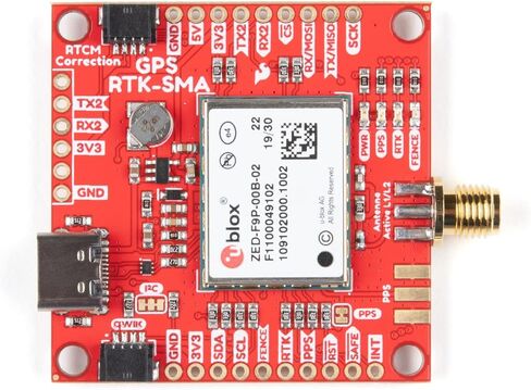 سبارك فن نظام تحديد المواقع العالمي (GS-RTK-SMA Breakout-ZED-F9P (Qwiic)-استقبال متزامن لنظام تحديد المواقع العالمي (GPS)، غاليليو بيدو عالي الدقة 10 ملم، دقة ثلاثية الابعاد يستقبل نطاقات L1C/A & L2C in Saudi Arabia