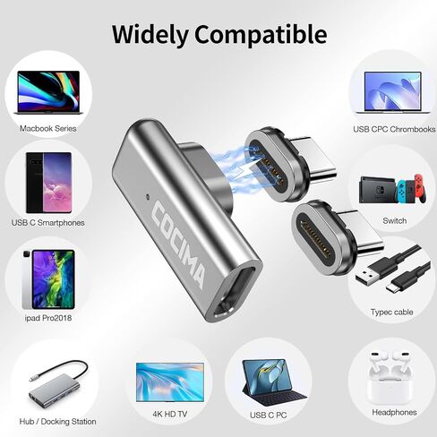 COCIMA USB C Magnetic Adapter [2 Pack] USB C to USB C 100W DC 20V/5A Support 40Gbps 4K@60Hz [24 Pin] Video Output, Thunderbolt 3 Cable for MacBook Pro/Air Tablet Phone and More USB-C Devices in Saudi Arabia