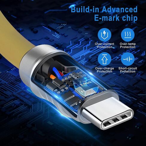 كابل WLGQ USB C إلى USB C، PD100W مادة سيليكون سائلة صديقة للبشرة، كابل شحن سريع لجهاز واجهة USB من النوع C، كابل شحن عالمي (أصفر - 10 أقدام) in Kuwait