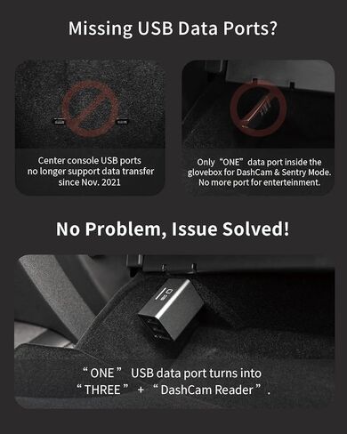 JOWUA 3 Port USB HUB مع قارئ DashCam متوافق مع Tesla Model 3، Model Y Glovebox، دعم OTG، 3X USB-A Port Support USB 3.0 in Kuwait