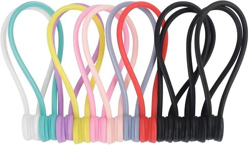 Magnetic Cable Ties - Reusable Silicone Magnetic Twist Ties(9 Colors - 12 Pack) for Bundling and Organizing Cable & Cord, Hanging & Holding Stuff, Book Markers, and Fridge Magnets in Kuwait
