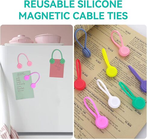 Magnetic Cable Ties - Reusable Silicone Magnetic Twist Ties(9 Colors - 12 Pack) for Bundling and Organizing Cable & Cord, Hanging & Holding Stuff, Book Markers, and Fridge Magnets in Kuwait