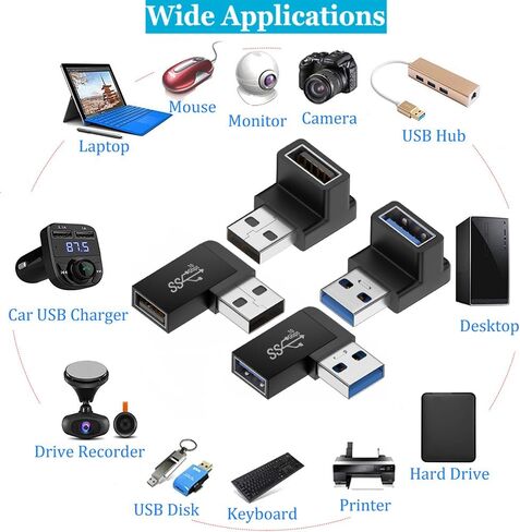 Warmstor 4 حزمة 10 جيجابت في الثانية USB 3.0 ذكر إلى شاحن أنثي 90 درجة الزاوية اليمنى تمديد كابلات USB موصل 4 أنواع دعم 3A سرعة الشحن in Kuwait