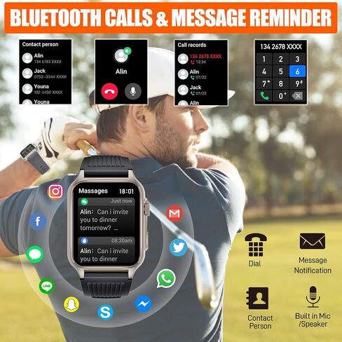 VOPOCO Military Smart Watch for Men Women(Bluetooth Call & Answer), 1.96" Big Screen 5ATM Waterproof Rugged Outdoor Smartwatches with Heart Rate Sport Tactical Smartwatch for Android iOS Black in Kuwait