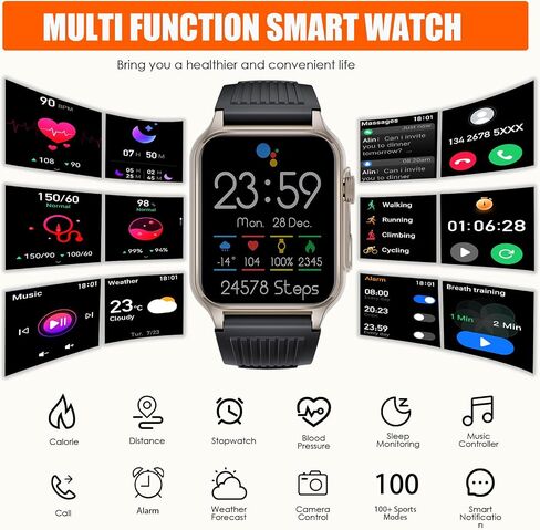 VOPOCO Military Smart Watch for Men Women(Bluetooth Call & Answer), 1.96" Big Screen 5ATM Waterproof Rugged Outdoor Smartwatches with Heart Rate Sport Tactical Smartwatch for Android iOS Black in Kuwait