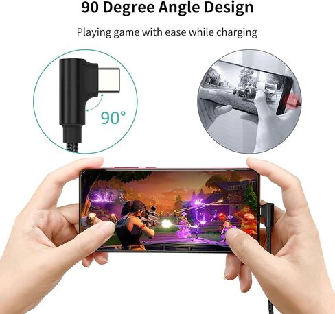 كابل USB C بزاوية يمنى 1 قدم شحن سريع، 3 حزم 90 درجة USB A إلى USB نوع C سلك قصير 3A متوافق مع Samsung Galaxy Note 10 S9 S10 S20 S21 Google Pixel 4a 5g LG Stylo 6 5 V60 in Kuwait