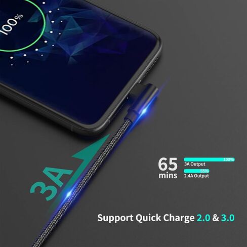 كابل USB C بزاوية يمنى 1 قدم شحن سريع، 3 حزم 90 درجة USB A إلى USB نوع C سلك قصير 3A متوافق مع Samsung Galaxy Note 10 S9 S10 S20 S21 Google Pixel 4a 5g LG Stylo 6 5 V60 in Kuwait