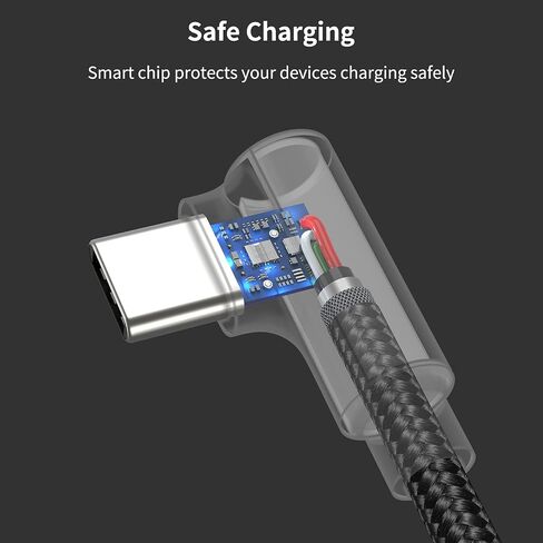كابل USB C بزاوية يمنى 1 قدم شحن سريع، 3 حزم 90 درجة USB A إلى USB نوع C سلك قصير 3A متوافق مع Samsung Galaxy Note 10 S9 S10 S20 S21 Google Pixel 4a 5g LG Stylo 6 5 V60 in Kuwait