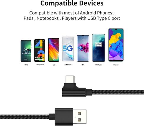 كابل USB C بزاوية يمنى 1 قدم شحن سريع، 3 حزم 90 درجة USB A إلى USB نوع C سلك قصير 3A متوافق مع Samsung Galaxy Note 10 S9 S10 S20 S21 Google Pixel 4a 5g LG Stylo 6 5 V60 in Kuwait