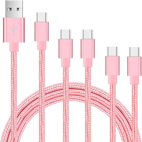 كابل USB إلى USB C (5 حزم، 3/3/6/6/10FT)، كابل USB A إلى النوع C، سلك نقل مزامنة مجدول من النايلون للشحن السريع، شاحن USB C للهاتف 16/15/iPad، وGalaxy S/Note/A، وPixel والمزيد | كابل نقل بيانات USB A إلى النوع C، بسرعة 480 ميجابت في الثانية، سلك شاحن متين in Kuwait