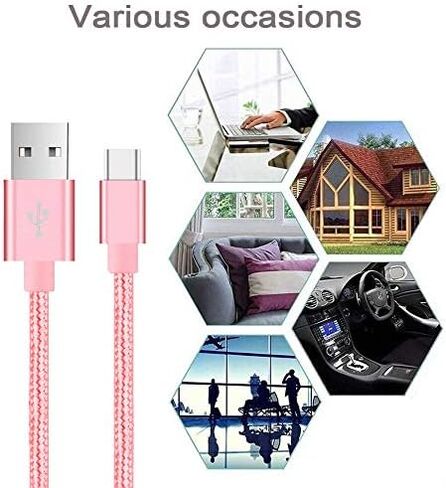 كابل USB إلى USB C (5 حزم، 3/3/6/6/10FT)، كابل USB A إلى النوع C، سلك نقل مزامنة مجدول من النايلون للشحن السريع، شاحن USB C للهاتف 16/15/iPad، وGalaxy S/Note/A، وPixel والمزيد | كابل نقل بيانات USB A إلى النوع C، بسرعة 480 ميجابت في الثانية، سلك شاحن متين in Kuwait