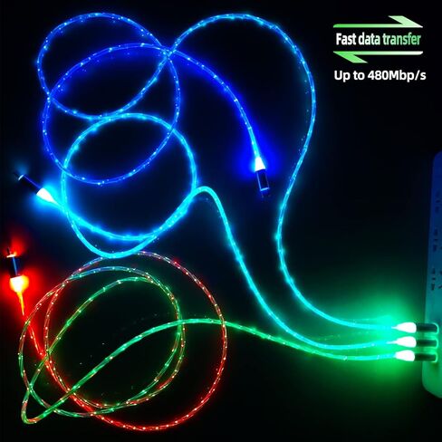 ULIKTO 3.3ft/1m نوع C كابل LED مضيء سلك شاحن مرئي 7 ألوان RGB تدريجي متغير لامع 3A شحن سريع USB A إلى USB C سلك مزامنة البيانات لهاتف Samsung Galaxy S21 S20 S10/S9/Note 20/10/9/8 in Saudi Arabia